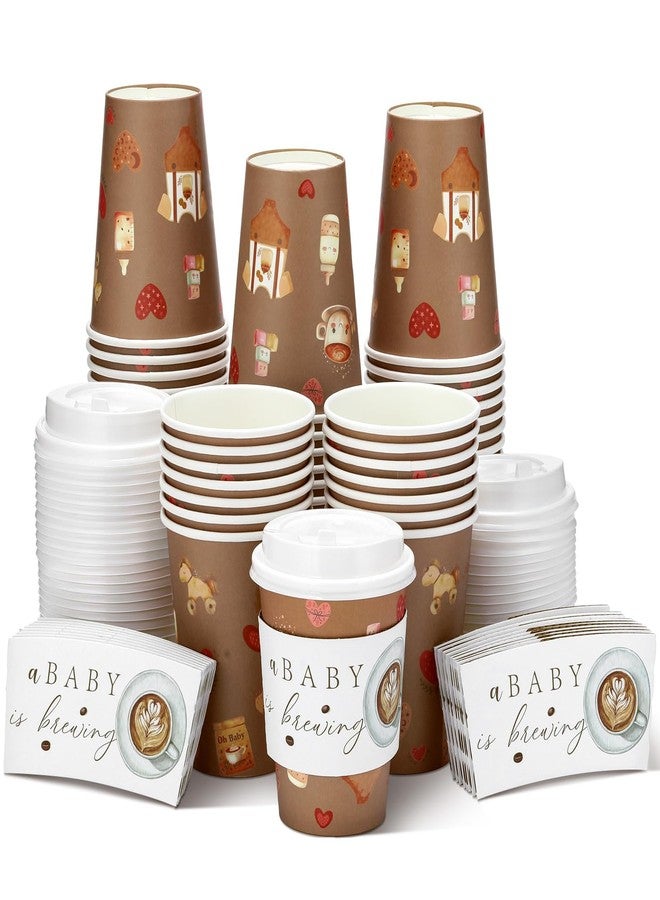 Vesici 60 Pcs 14oz A Baby Is Brewing Coffee Cups Baby Shower Decorations Disposable Coffee Cups with Lids and Sleeves Coffees Bean Theme Paper Cup Favors for Hot Cold Drink Party Supplies - Image 1